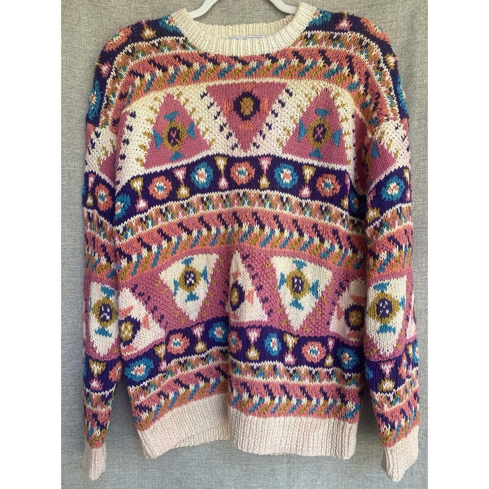 Northern Isles Hand Knit Sweater Womens XL  Fair Isle Nordic Boho Ramie Cotton